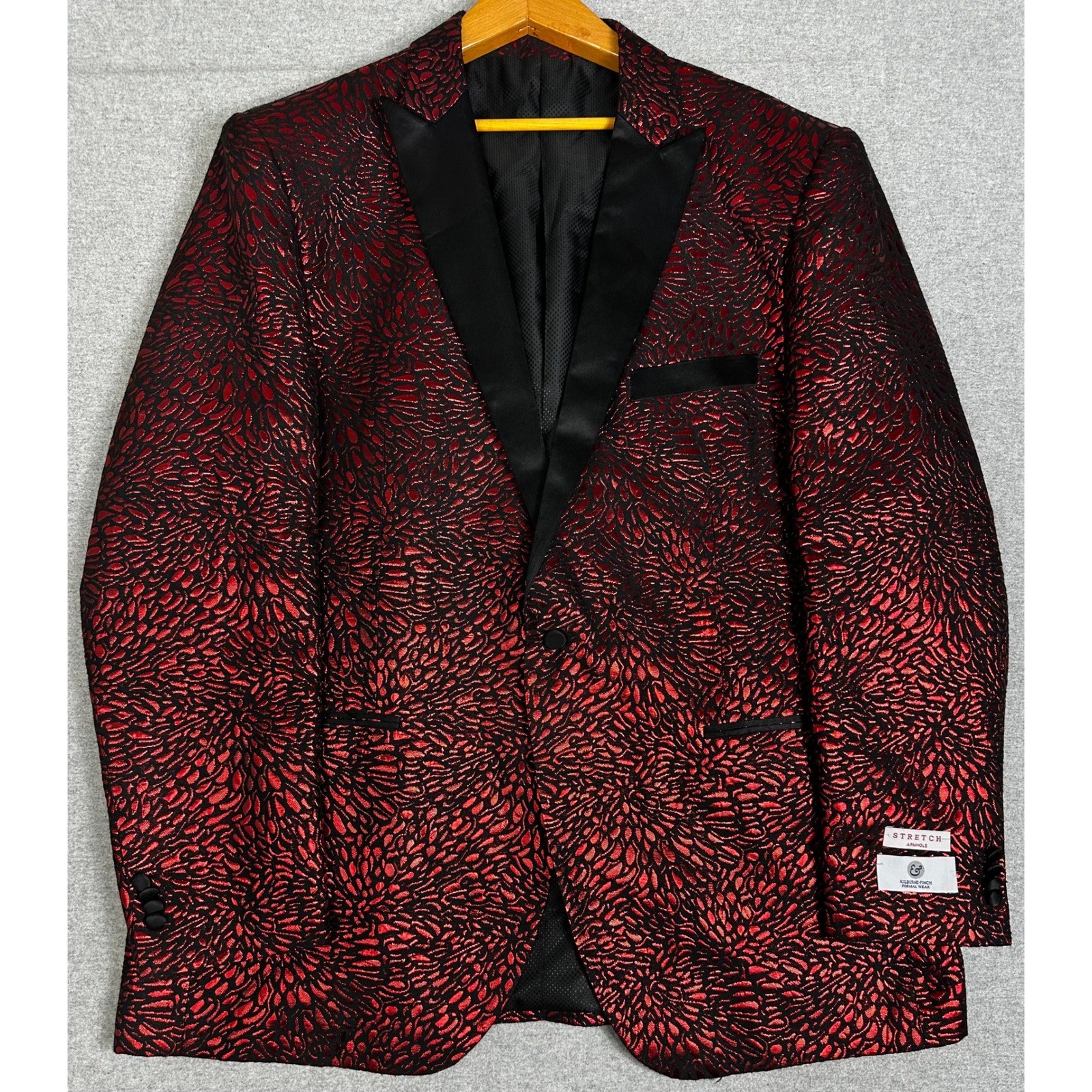 NEW Kilburne & Finch Blazer Men 50L Red Black Metallic Jacquard Tuxedo NEW Kilburne & Finch Blazer Men 50L Red Black Metallic Jacquard Tuxedo