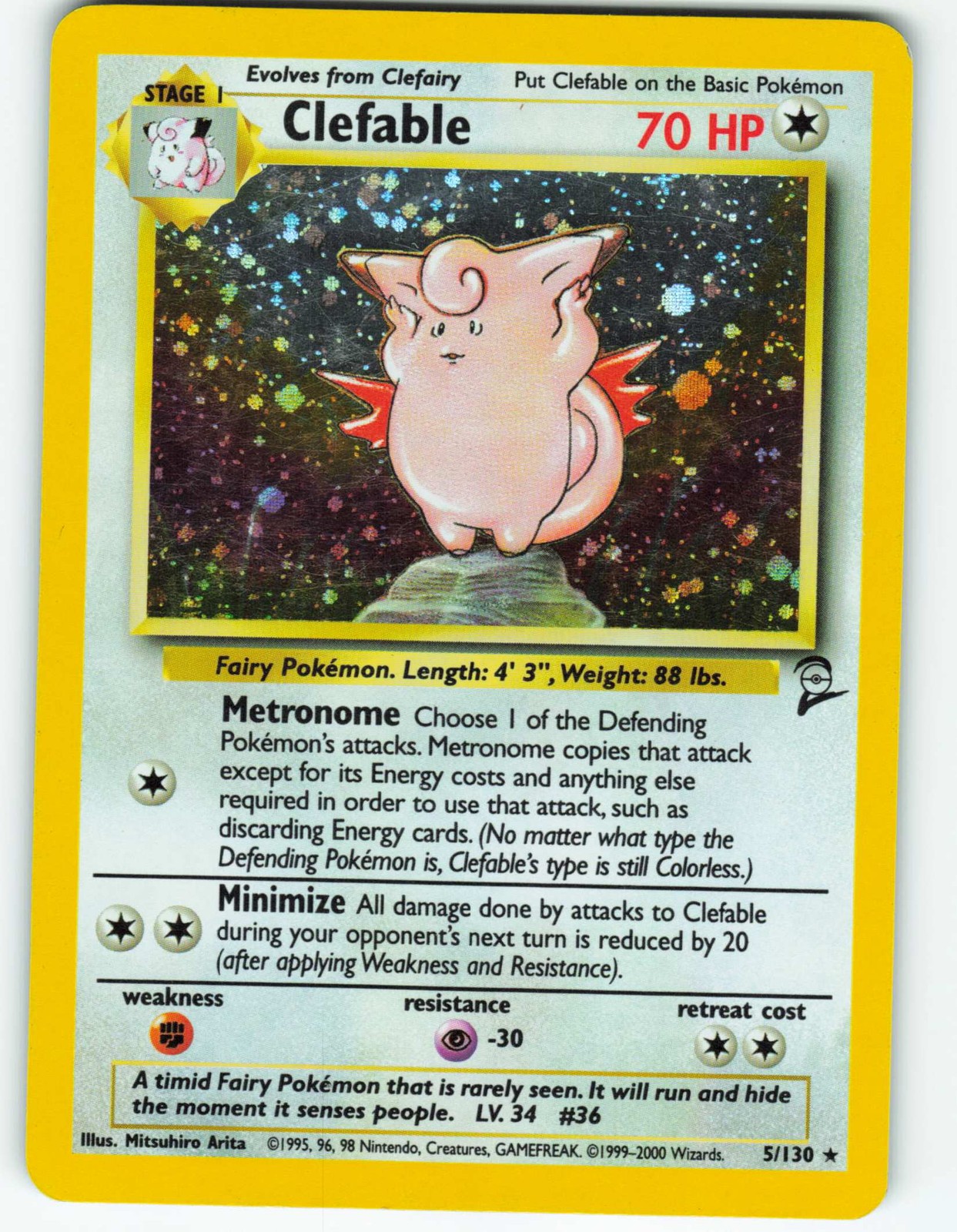 Clefable - Holo - 5/130 Base Set 2 - Pokémon TCG - 2000 Clefable - Holo - 5/130 Base Set 2 - Pokémon TCG - 2000