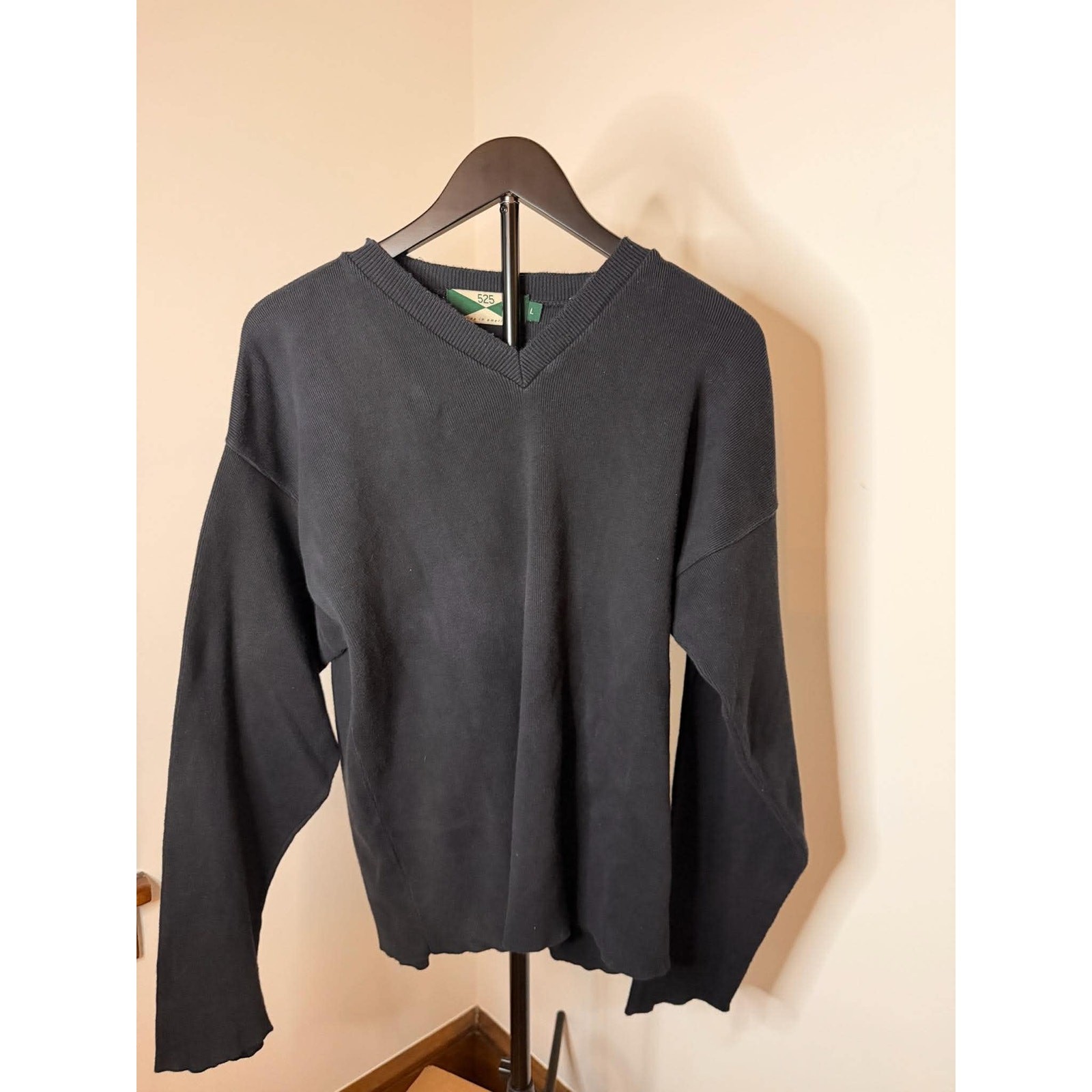 Vintage 525 America Black 100% Cotton V-Neck Oversized Sweater Women’s L Vintage 525 America Black 100% Cotton V-Neck Oversized Sweater Women’s L