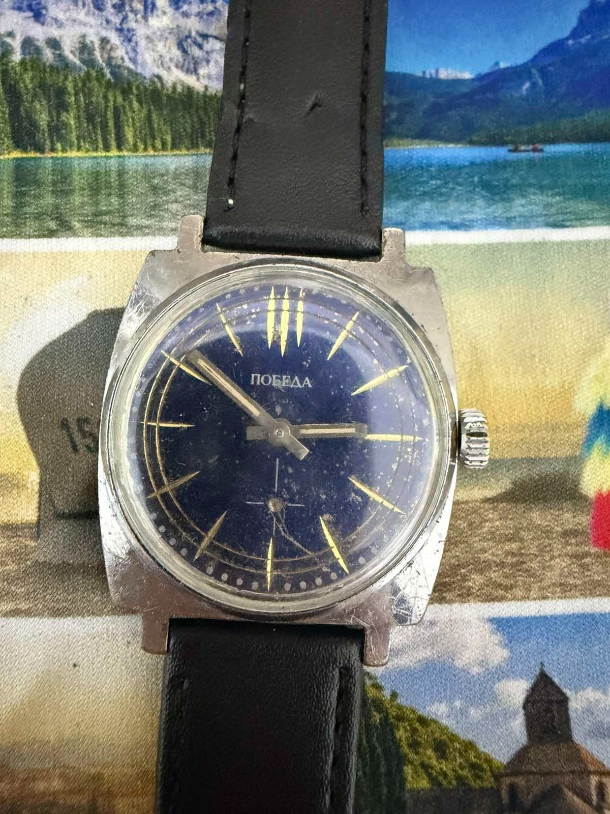 Vintage POBEDA Mechanical Watch Blue Dial USSR Soviet ZIM 2602 Manual Wind RUNS Vintage POBEDA Mechanical Watch Blue Dial USSR Soviet ZIM 2602 Manual Wind RUNS