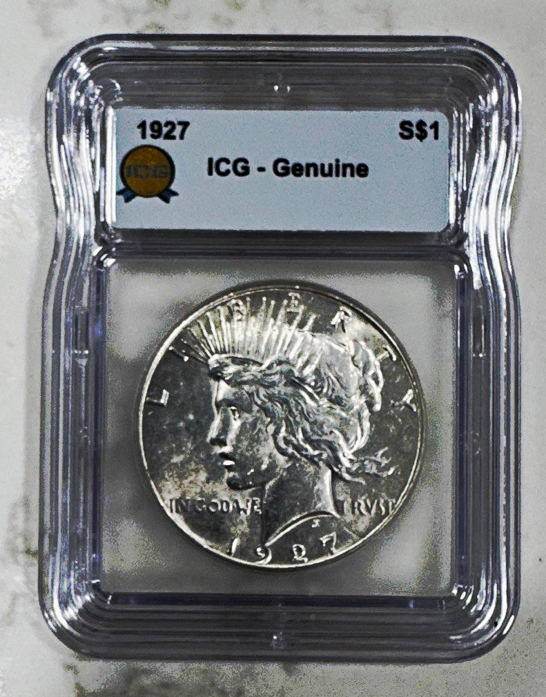 1927 $1 Peace Dollar Philadelphia ICG Genuine Business Strike KM#150 1927 $1 Peace Dollar Philadelphia ICG Genuine Business Strike KM#150