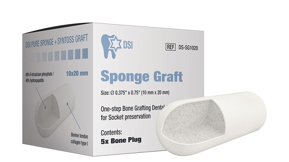 DSI DS-SG1020 Sponge Graft Collagen Plugs With Bone Graft Sterile 10mmX20mm 5/Pk DSI DS-SG1020 Sponge Graft Collagen Plugs With Bone Graft Sterile 10mmX20mm 5/Pk