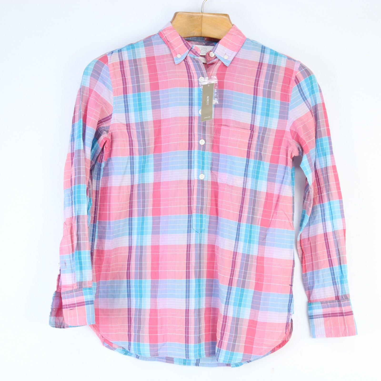 NWT NEW J. CREW WOMEN’S CLASSIC-FIT CRINKLE COTTON POPOVER IN OMBRÉ PLAID SZ2 M