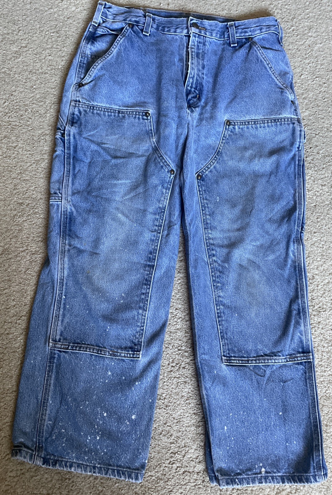 Carhartt B73-DST Denim Loose Original Fit Double Knee Pants-34 X 30/Fits 32 X 28