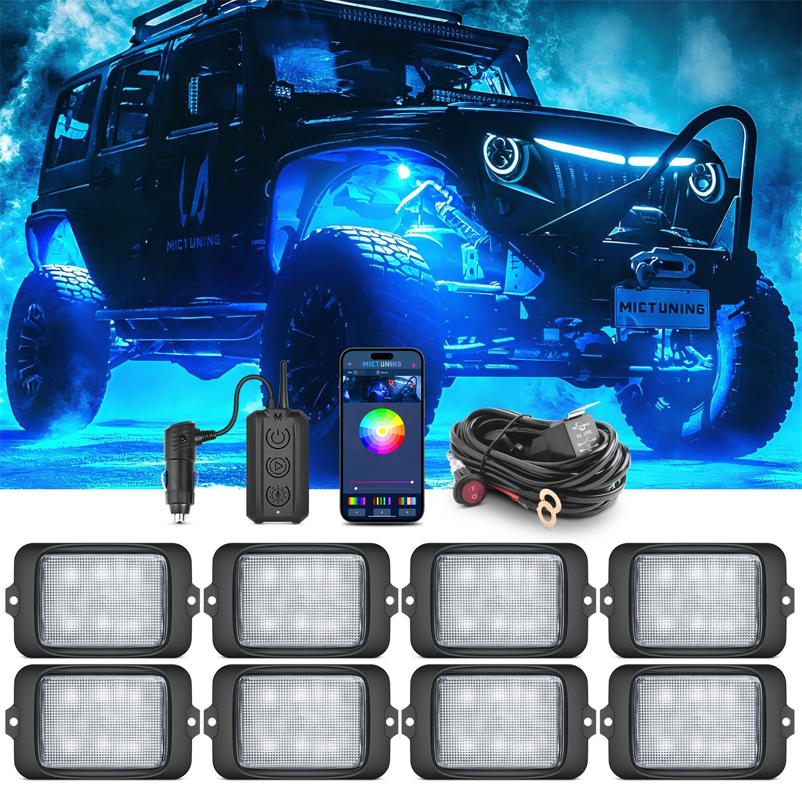 MICTUNING C3 RGBW LED Rock Lights Bluetooth - 8/12/16/20 Pods Underglow Neon Kit