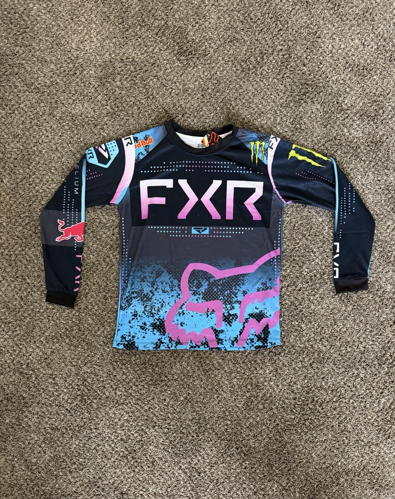 Long Sleeve Fox Racing Size XL motocross jersey with pink and blue gradient Long Sleeve Fox Racing Size XL motocross jersey with pink and blue gradient