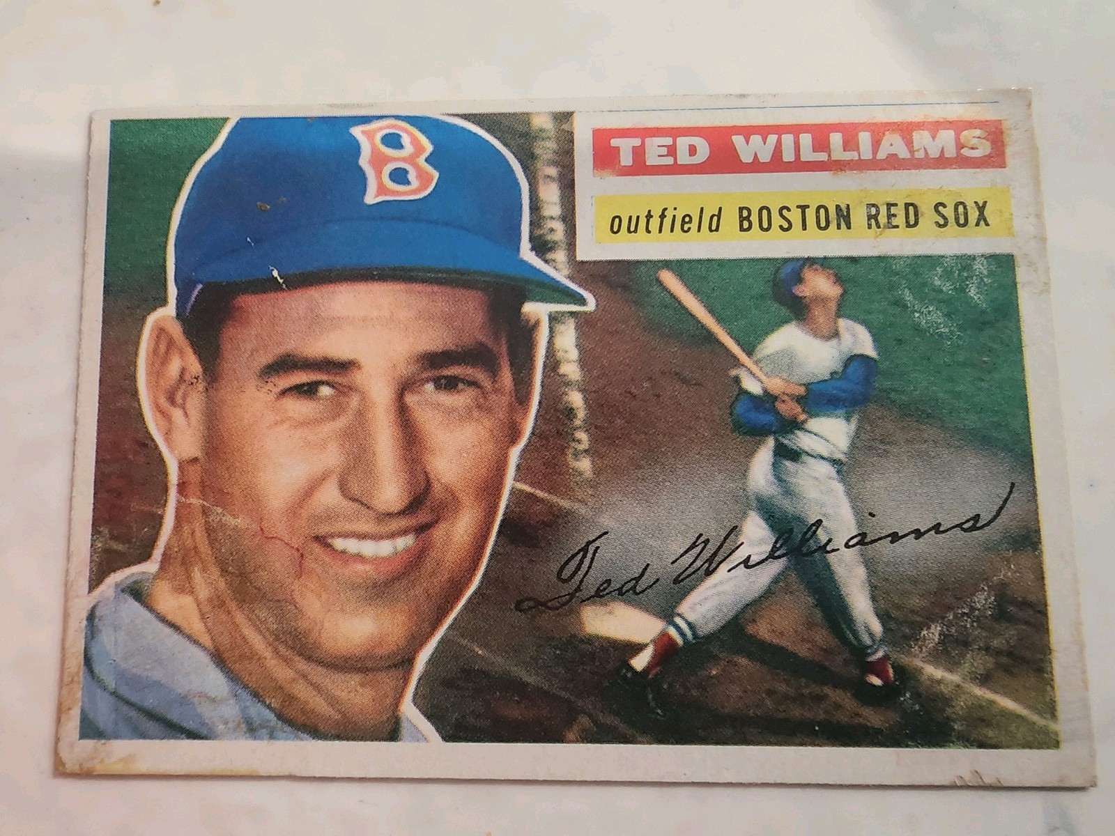 Topps 1956 Ted Williams Boston Red Sox Base Set Baseball Card. Surface issues 