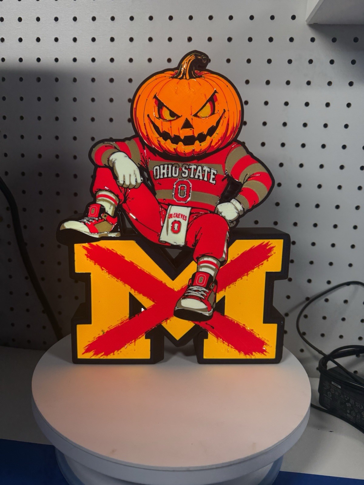 OSU-Halloween Time Brutus Sitting on top of  The X’d Out M 10 inches tall