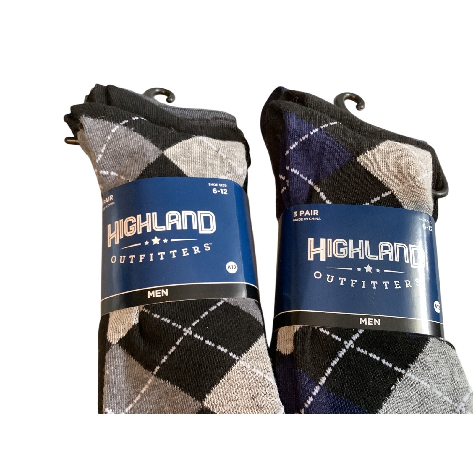 6 PAIR HIGHLAND OUTFITTERS MENS SOCKS SIZE 6-12  Black and Blue Assortment