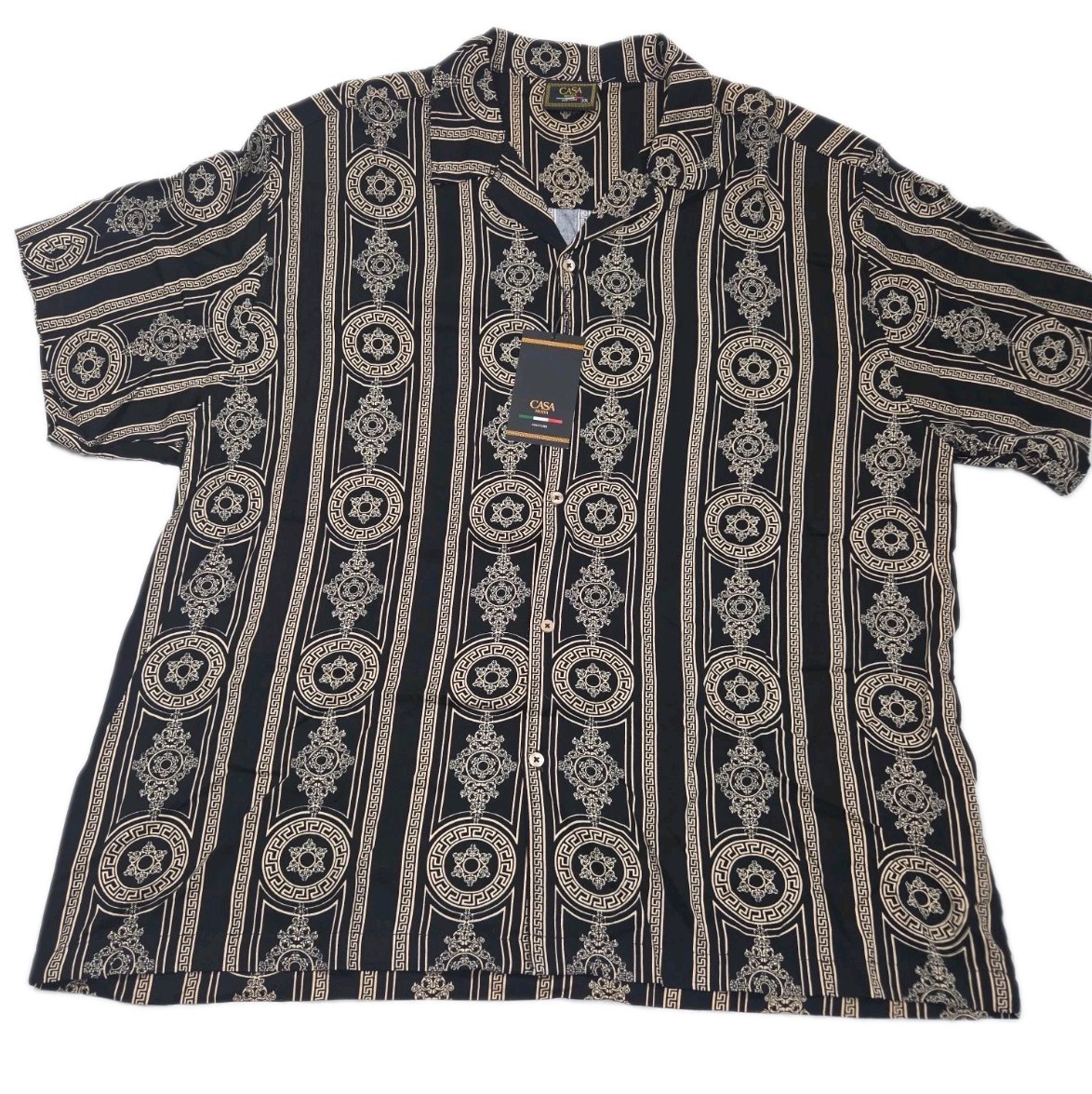 Casa Moda Couture Big & Tall Mens Size 3X Black/Gold Woven Camp Shirt Casa Moda Couture Big & Tall Mens Size 3X Black/Gold Woven Camp Shirt
