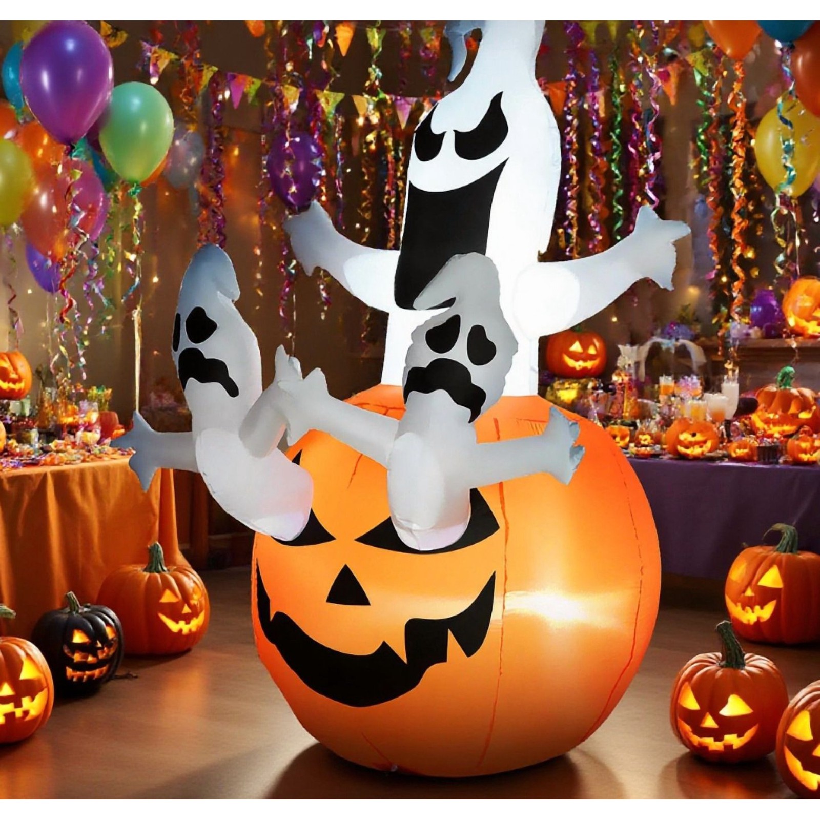 6 Ft Halloween Inflatable Pumpkin Ghost Decoration with LED Light Outdoor Yard