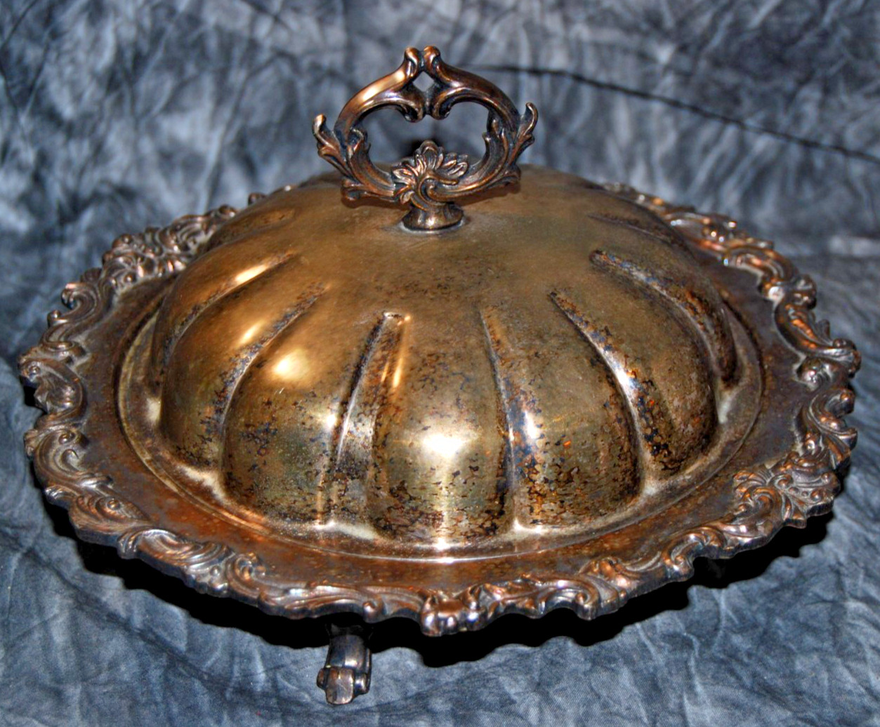 ANTIQUE THEODORE B STARR SILVERPLATE CHAFING DISH COVERED FOOTED SERVING BOWL ANTIQUE THEODORE B STARR SILVERPLATE CHAFING DISH COVERED FOOTED SERVING BOWL