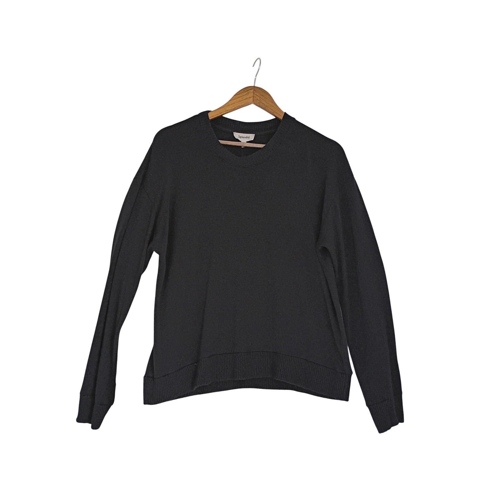 Splendid Collection Black Long Sleeve Crew Neck Knit Sweater Top Womens Medium