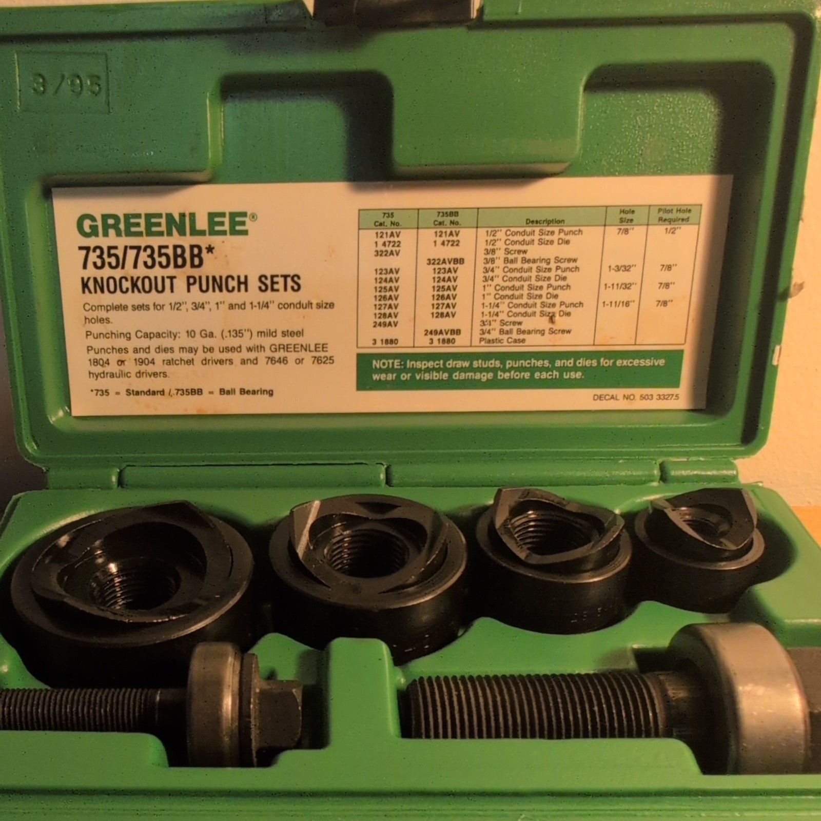 (((NEW)))) Greenlee Ball Bearing Knockout Punch Set 735BB Kit (((NEW))) (((NEW)))) Greenlee Ball Bearing Knockout Punch Set 735BB Kit (((NEW)))