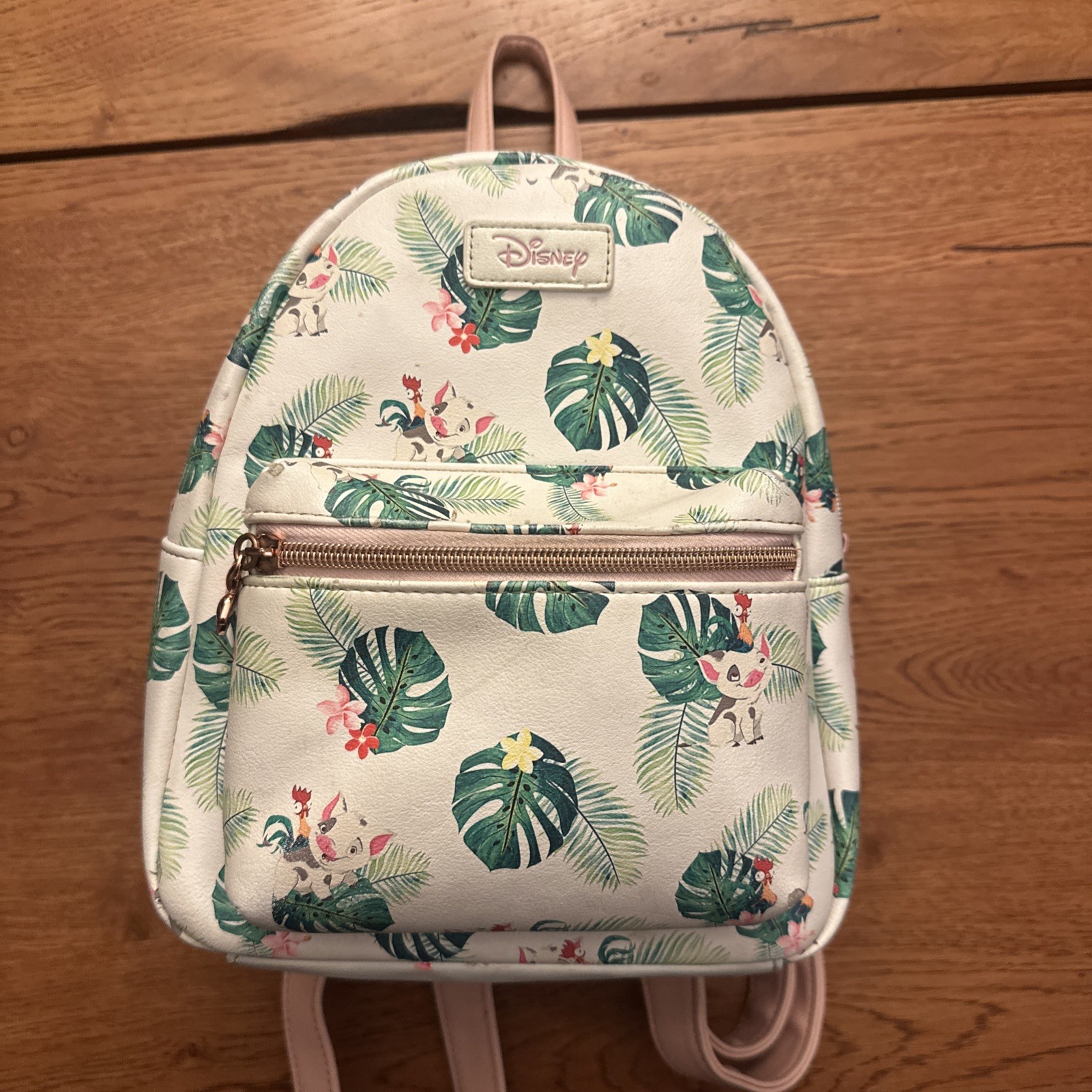 Loungefly Disney Moana Pua Hei Hei Mini Backpack Tropical Leaf Rose Gold Loungefly Disney Moana Pua Hei Hei Mini Backpack Tropical Leaf Rose Gold