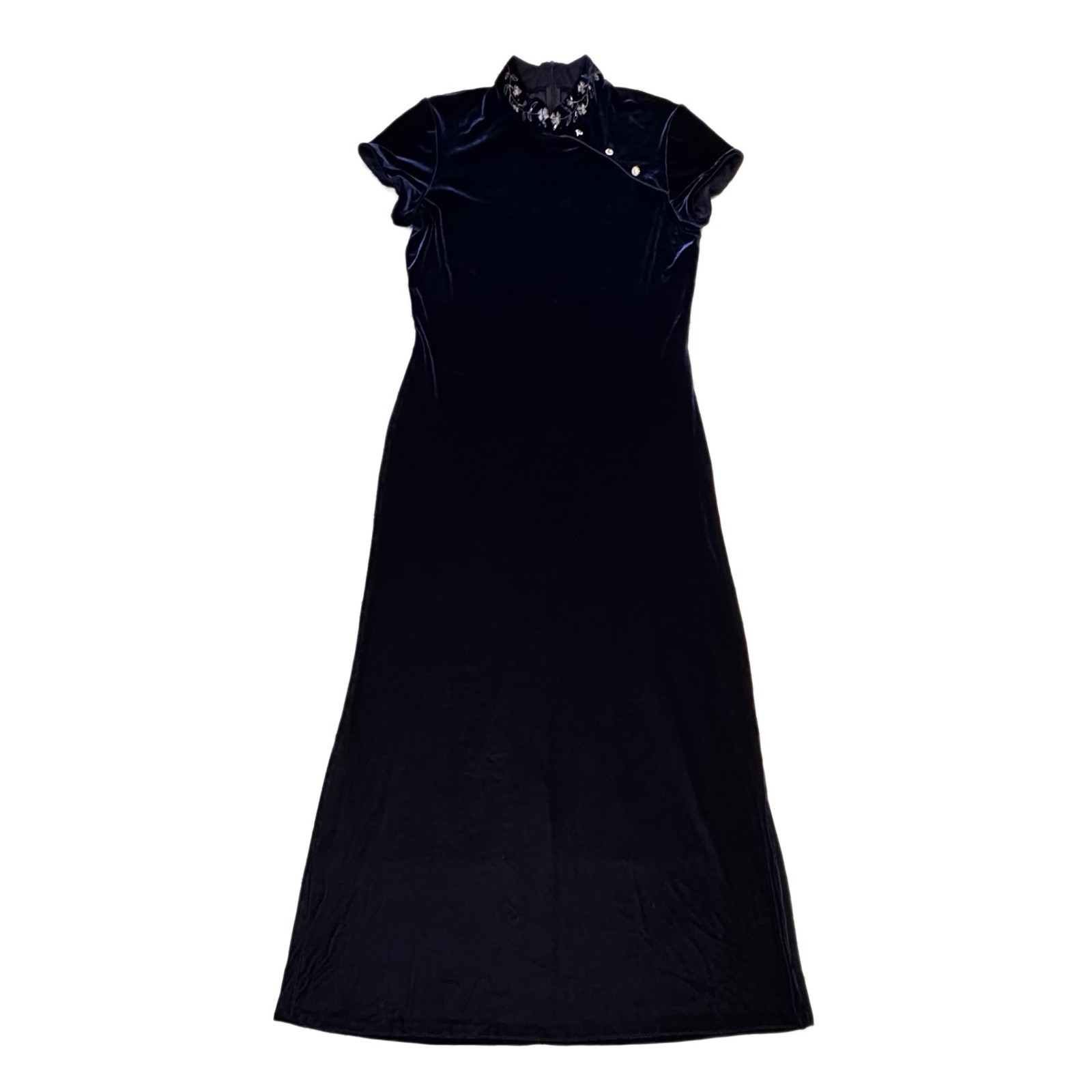 Vtg Arianna Teresa Page Cheongsam/Qipao-Inspired Column Gown Size L Blue Velvet