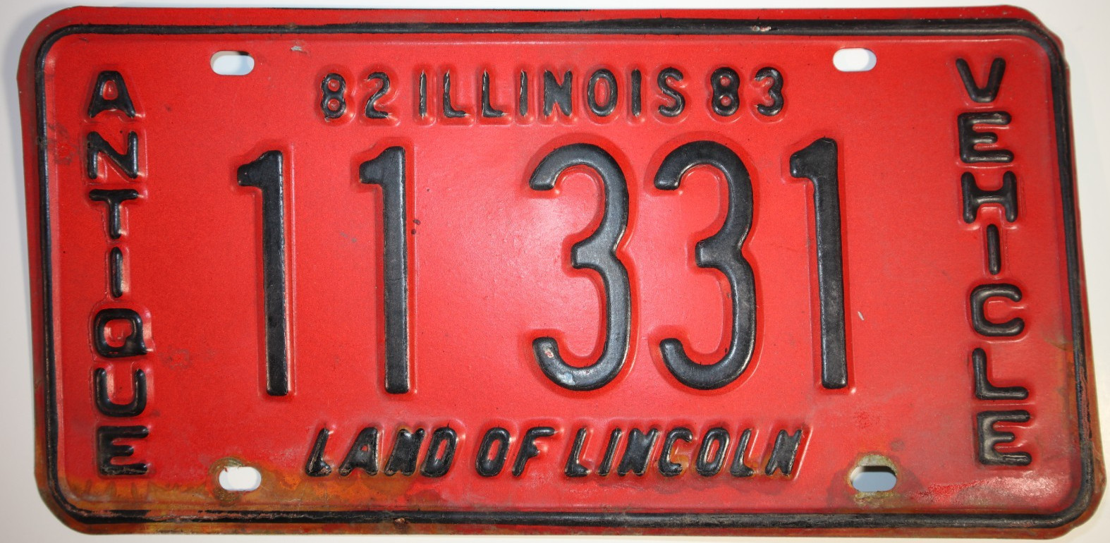 Vintage Pair 1982-1983 Illinois Antique Vehicle License Plates 11331 Red Black Vintage Pair 1982-1983 Illinois Antique Vehicle License Plates 11331 Red Black