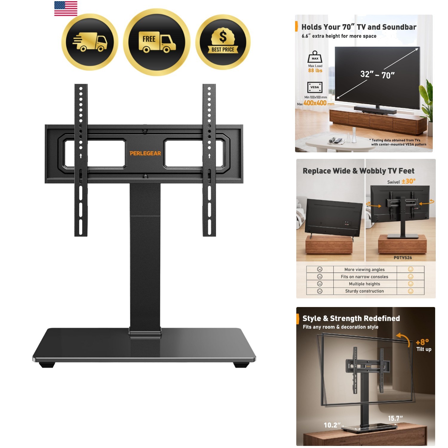 Universal Swivel TV Stand Base for 32–70 inch TVs, Height Adjustable Table To... Universal Swivel TV Stand Base for 32–70 inch TVs, Height Adjustable Table To...