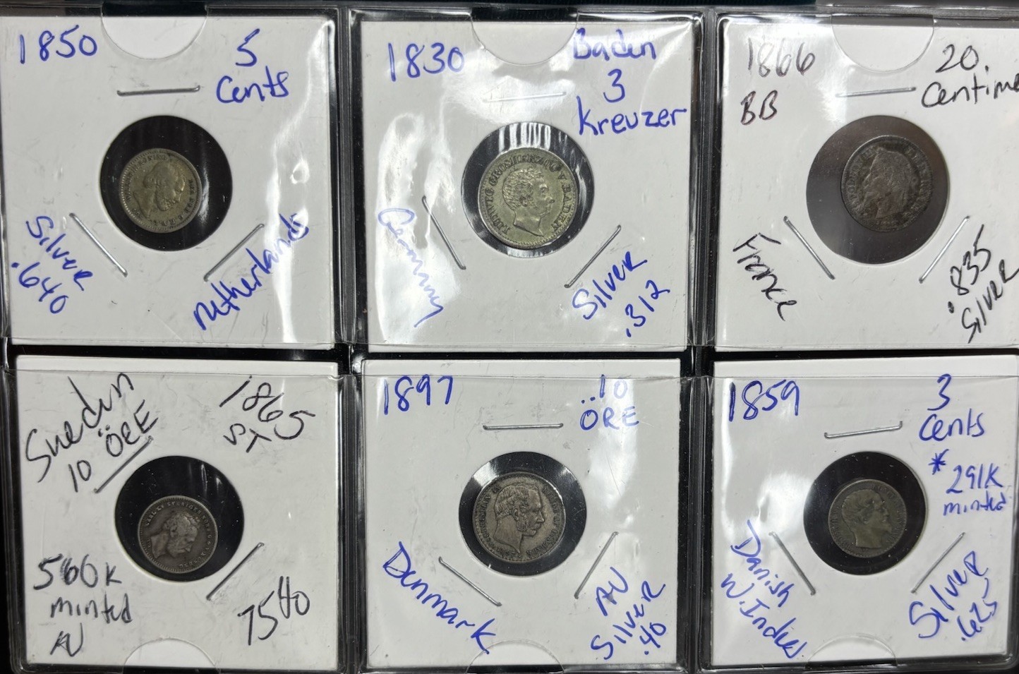 6 RARE 19th-CENTURY SILVER COINS – LOW-MINTAGE BETTER DATES – AU/VG