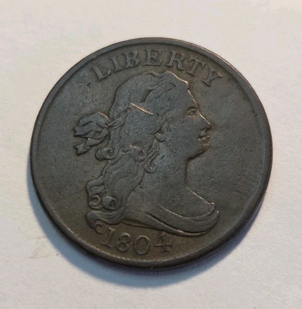 1804 Draped Bust  Early Copper Half Cent-Crosslet 4 With Stems