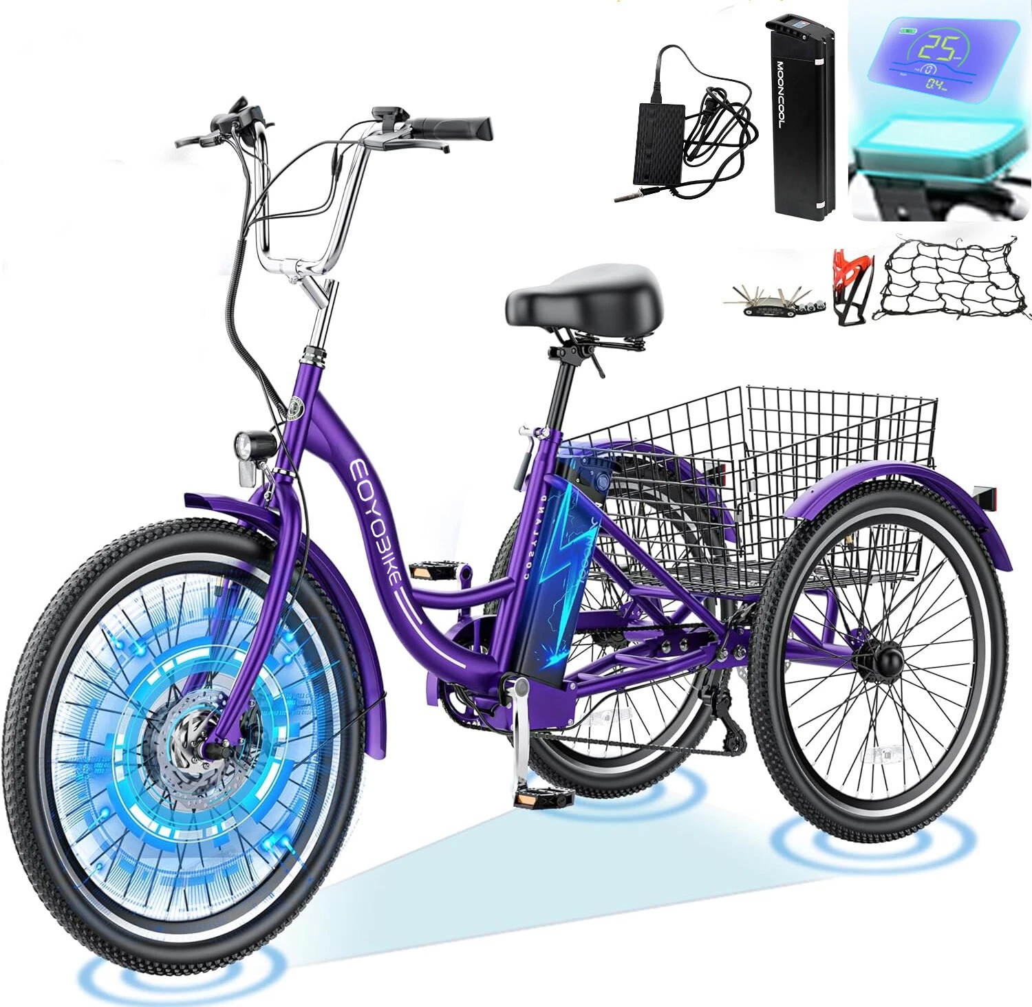 EOYOBIKE Electric Tricycle for Adults 24\'\' Electric Trike 350W 36V 40Miles Range