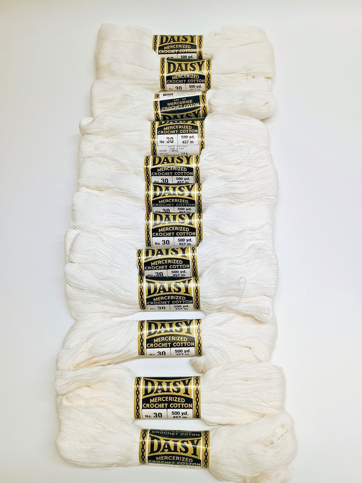 12 VTG NEW Lily Daisy No. 30 Art 65 White Mercerized Crochet Cotton Skeins 500 y 12 VTG NEW Lily Daisy No. 30 Art 65 White Mercerized Crochet Cotton Skeins 500 y