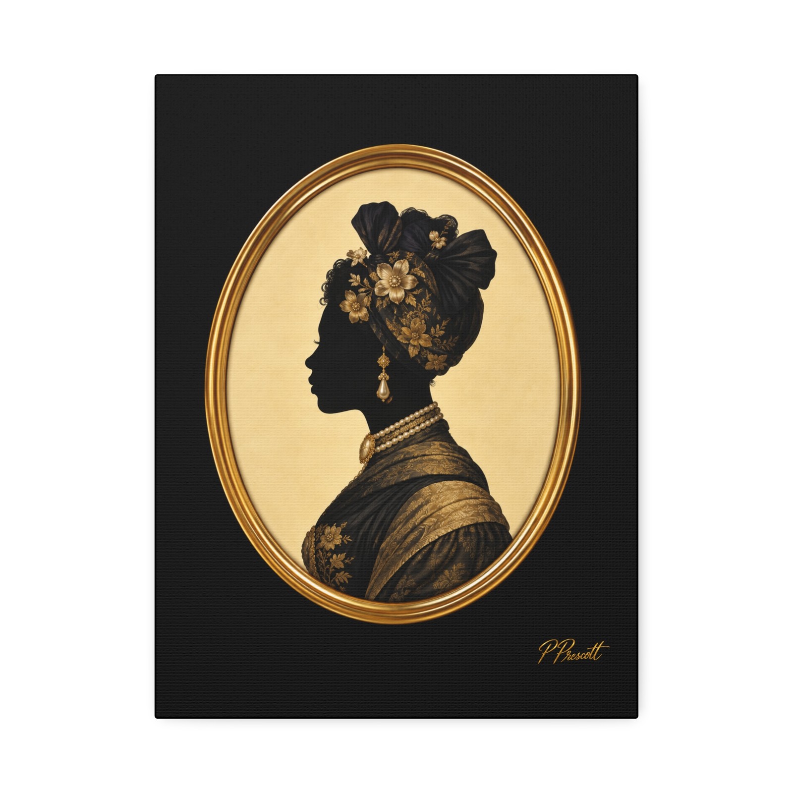 1800s Antique Silhouette Inspired African American Woman Giclée Canvas 12 x 16