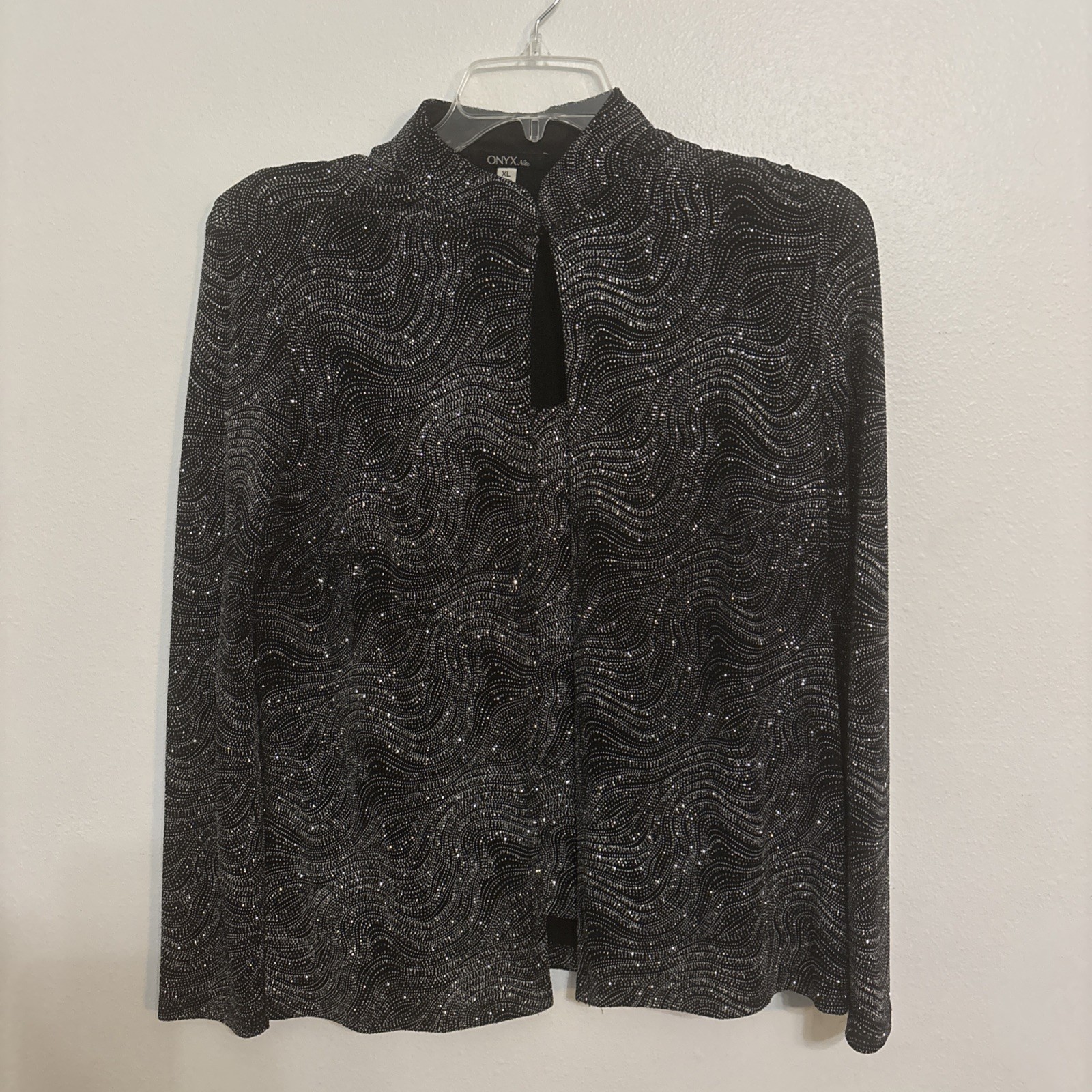Onyx Nite Womens Black Sparkle Waves Jacket & Cami Tank Twin Set Vtg USA Onyx Nite Womens Black Sparkle Waves Jacket & Cami Tank Twin Set Vtg USA