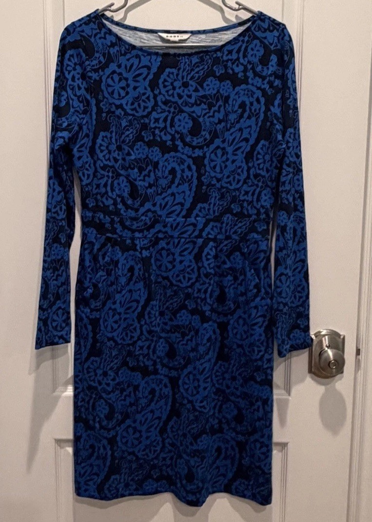 Boden Women’s Knee Length Florrie Dress Long Sleeves Pockets Blue/Navy Size 8 Boden Women’s Knee Length Florrie Dress Long Sleeves Pockets Blue/Navy Size 8