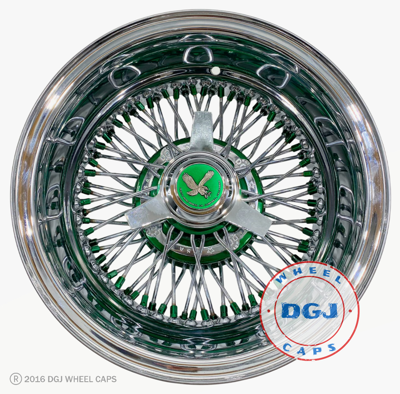 DGJ WHEEL 13x7 Rev 72 Cross Lace Candy Green Nipples & Hub Lowrider Wire Wheels