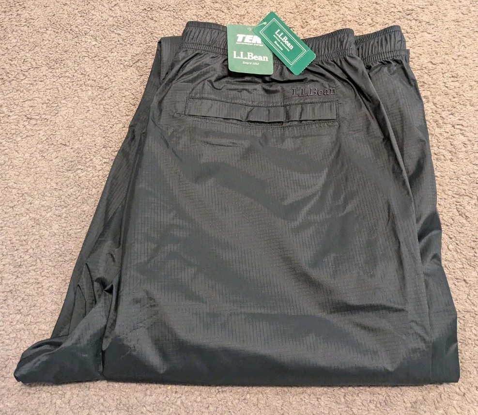 L.L. Bean Trail Model Black Rain Pants 268268 New with Tags Men\'s Large