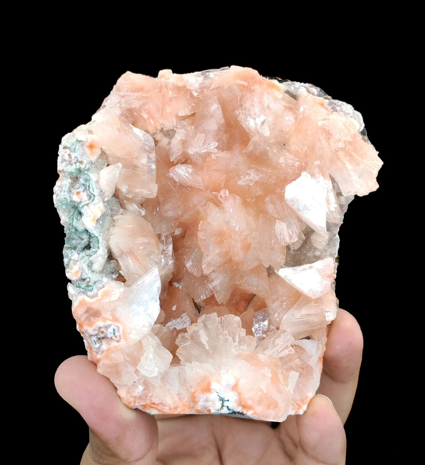 316g Natural Pink Heulandite Crystals On Chalcedony Minerals