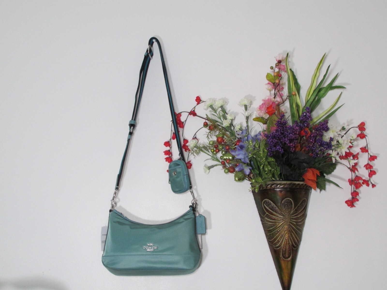 NWT Coach Nylon Ellis Shoulder Bag CA205 Blue Green Multi NWT Coach Nylon Ellis Shoulder Bag CA205 Blue Green Multi