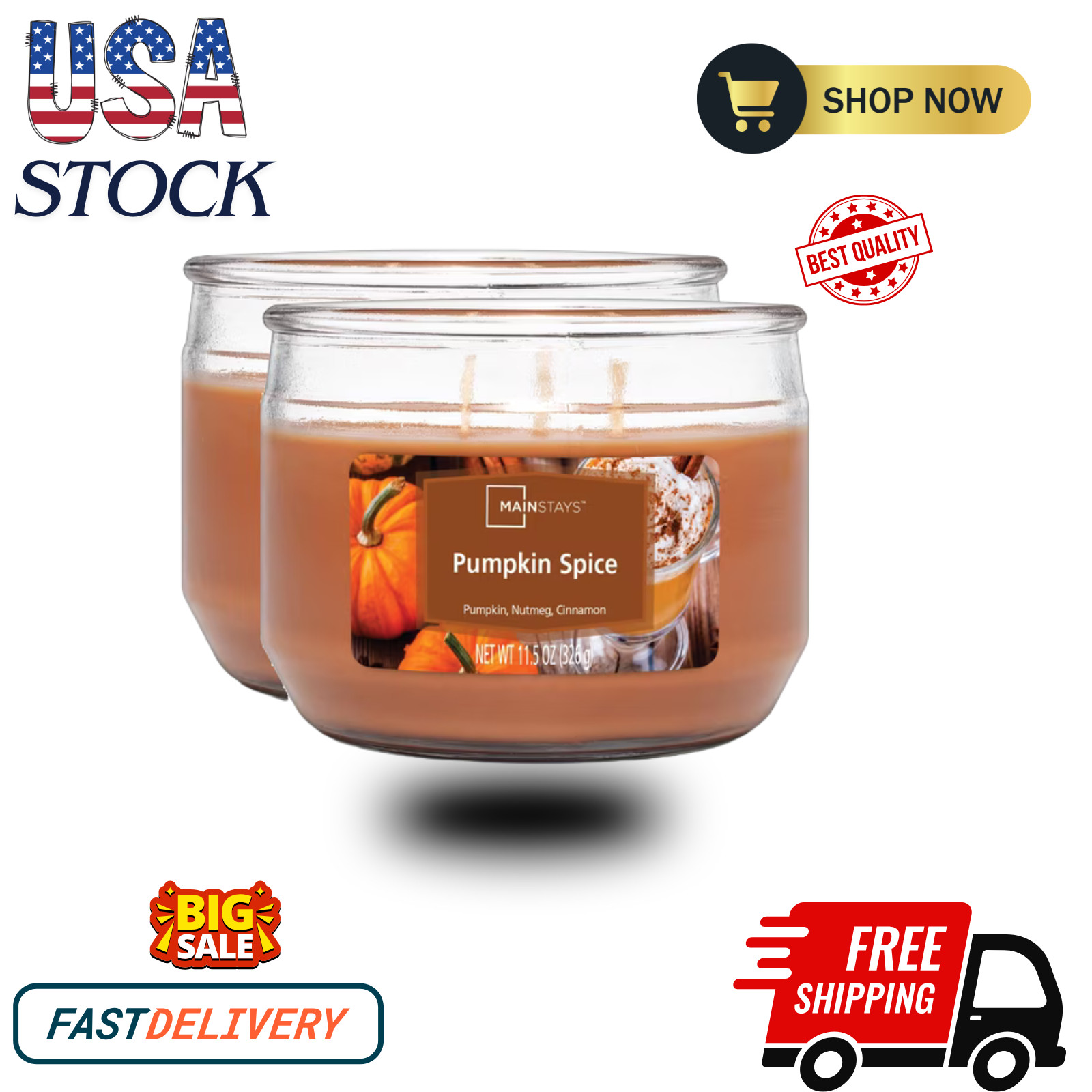 (2 pack) Mainstays Pumpkin Spice Scented 3-Wick Candle, 11.5 oz...... (2 pack) Mainstays Pumpkin Spice Scented 3-Wick Candle, 11.5 oz......