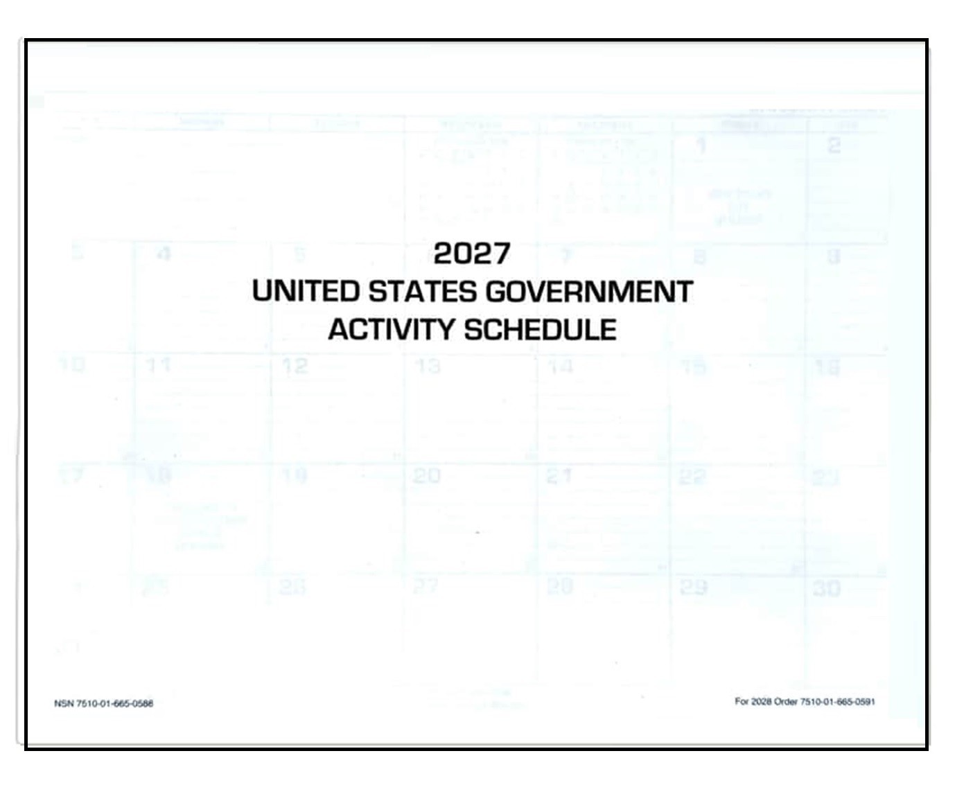 Unicor 2027 Fed Activity Schedule, Qty - 1 Individual Unicor 2027 Fed Activity Schedule, Qty - 1 Individual