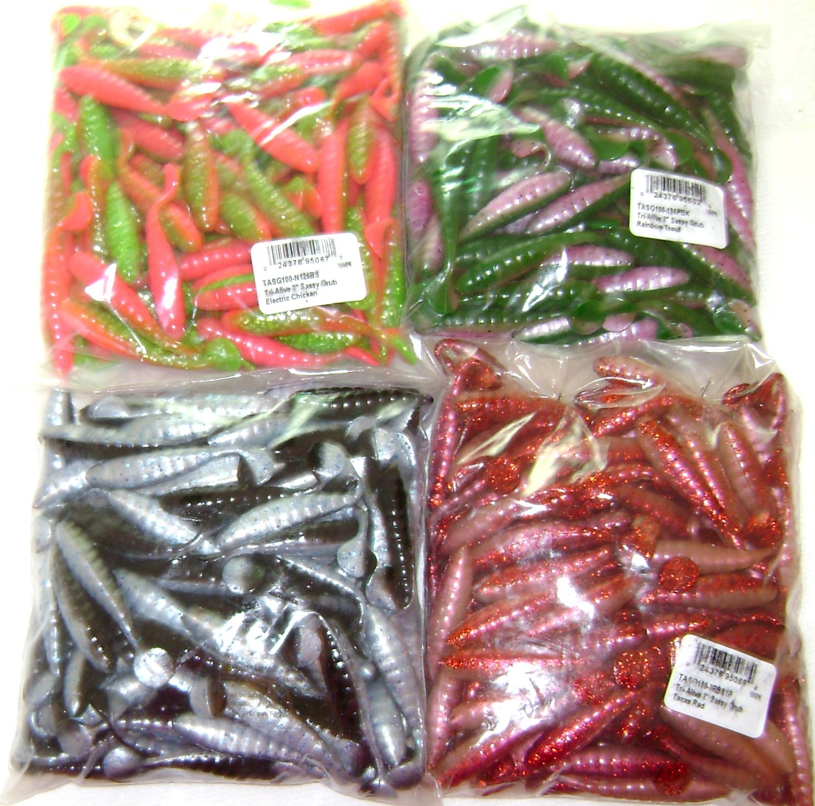 400 MISTER TWISTER 3 INCH TRI-ALIVE SASSY GRUB LURES BLUE SHAD TEXAS RED TROUT