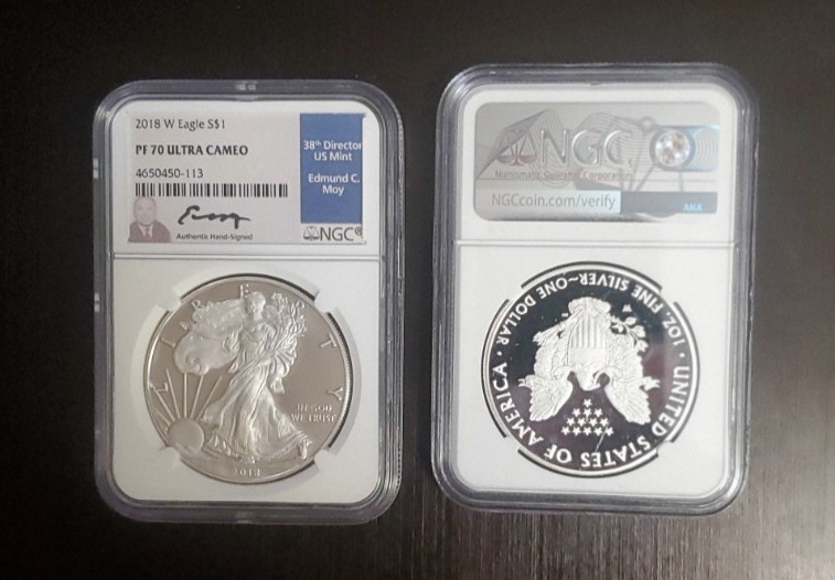 2018 W $1 American Silver Eagle NGC PF70 Ultra Cameo Edmund C. Moy Hand Signed 2018 W $1 American Silver Eagle NGC PF70 Ultra Cameo Edmund C. Moy Hand Signed