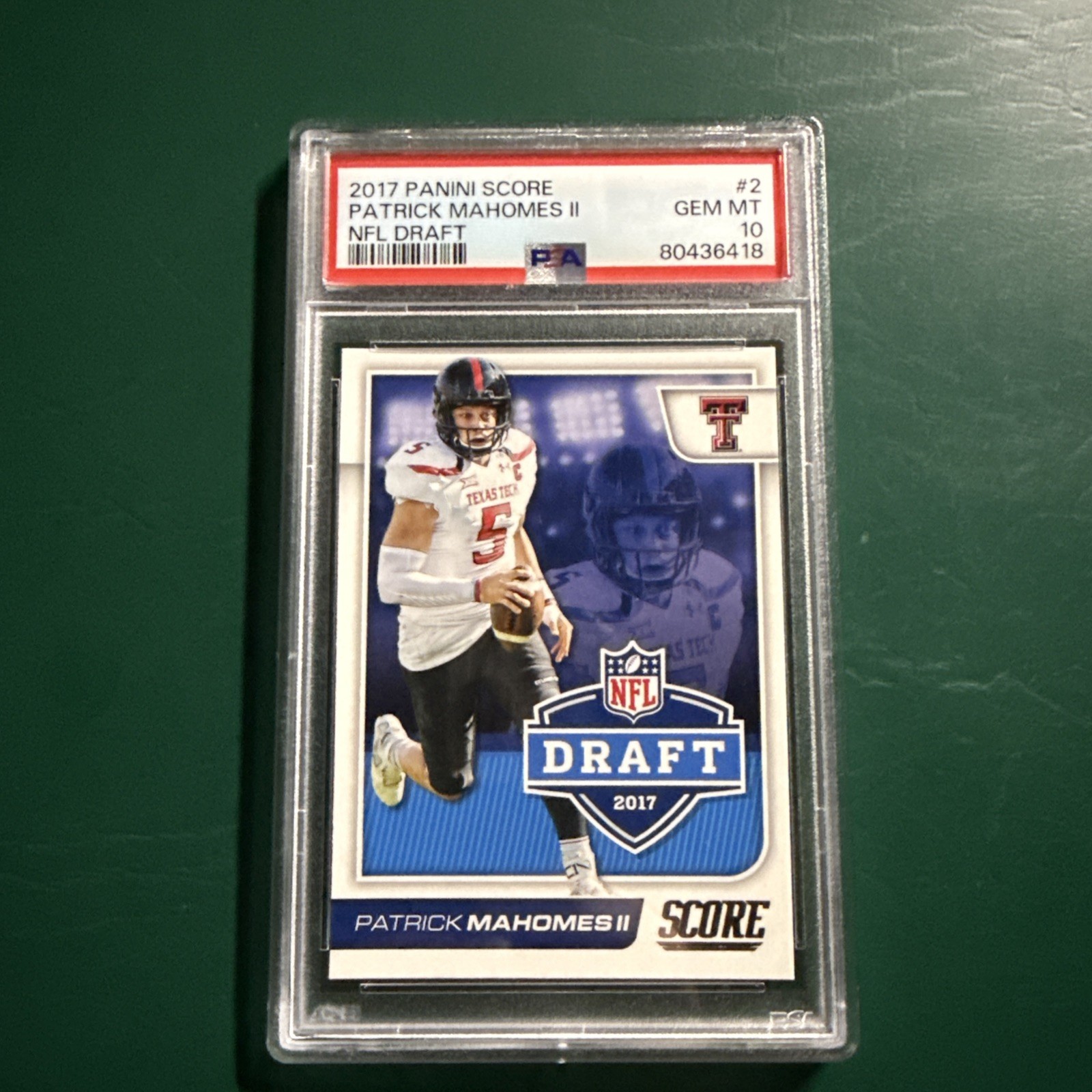 2017 Score - NFL Draft Patrick Mahomes II #2 Texas Tech RC PSA 10