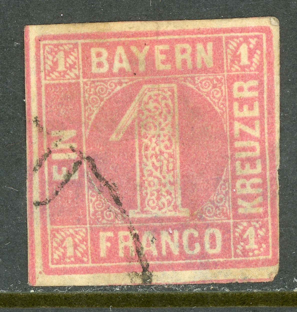 GANDALF - Germany States 1850 Bavaria1 3Kreuzer Pink Scott #4 VFU F144