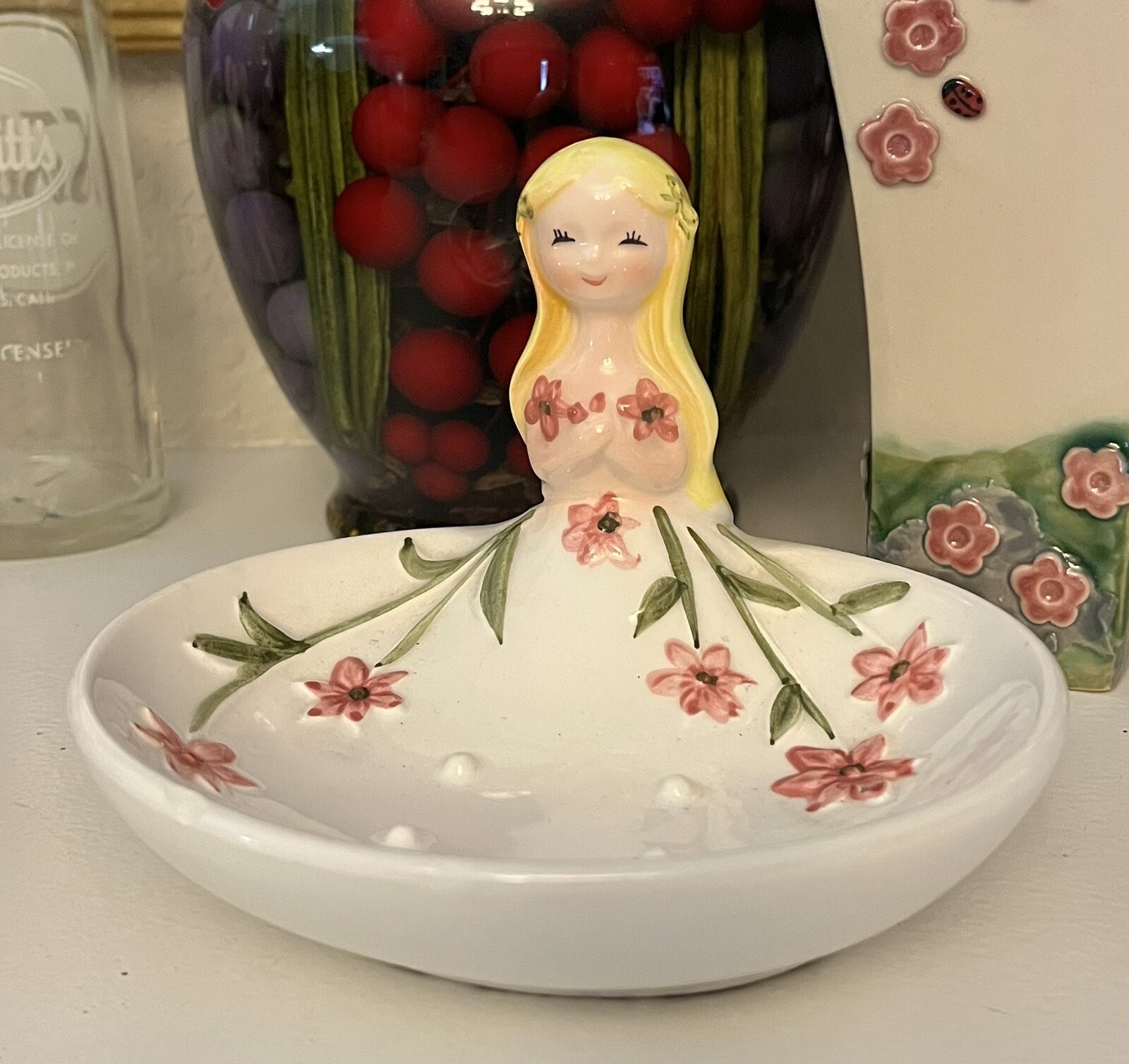 RARE Vintage I W RICE (IRICE) Blonde Teen Girl Lady Figural Pin Tray RARE Vintage I W RICE (IRICE) Blonde Teen Girl Lady Figural Pin Tray