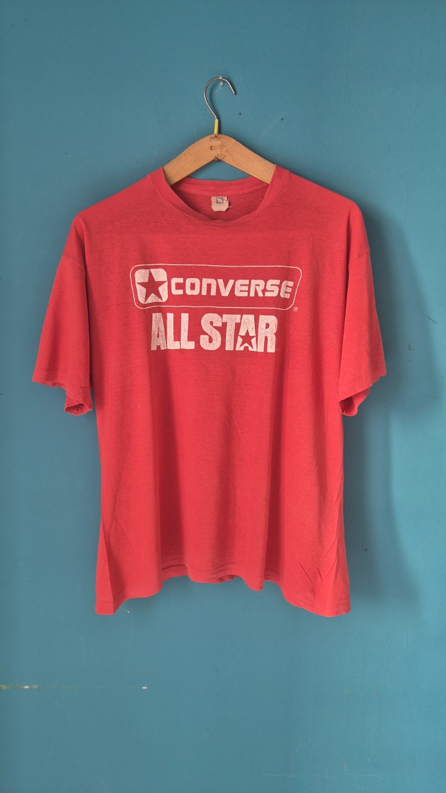 VTG 80s 90s Converse All Star T Shirt Red Made in Italy Big Logo Size L