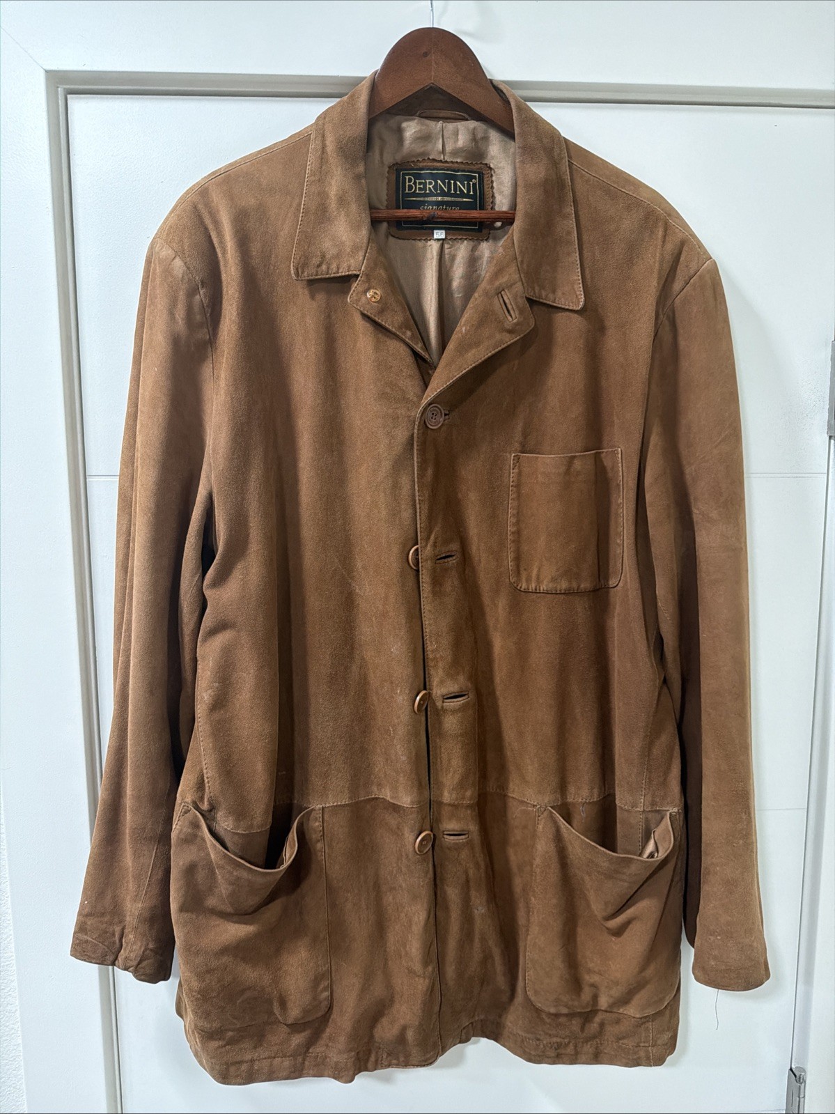 Bernini Signature Leather Safari Jacket Men’s 56 Brown Made in Italy Vintage