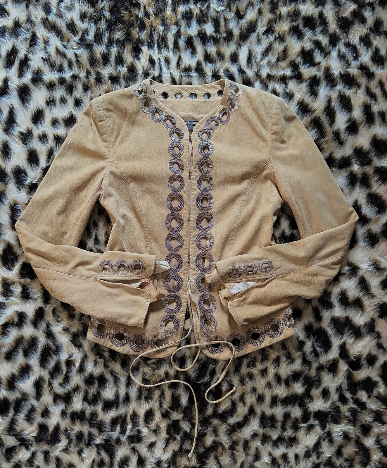 ROBerto CAVALLI Vintage Y2K Leather Suede Embellished Jacket IT Archival ROBerto CAVALLI Vintage Y2K Leather Suede Embellished Jacket IT Archival