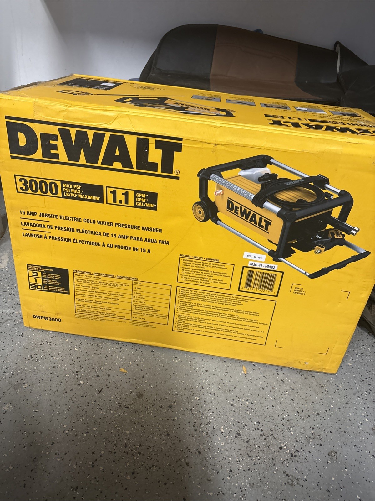 DeWalt 3000 PSI 1.1 GPM Electric Cold Water Pressure Washer Model# DWPW3000 DeWalt 3000 PSI 1.1 GPM Electric Cold Water Pressure Washer Model# DWPW3000