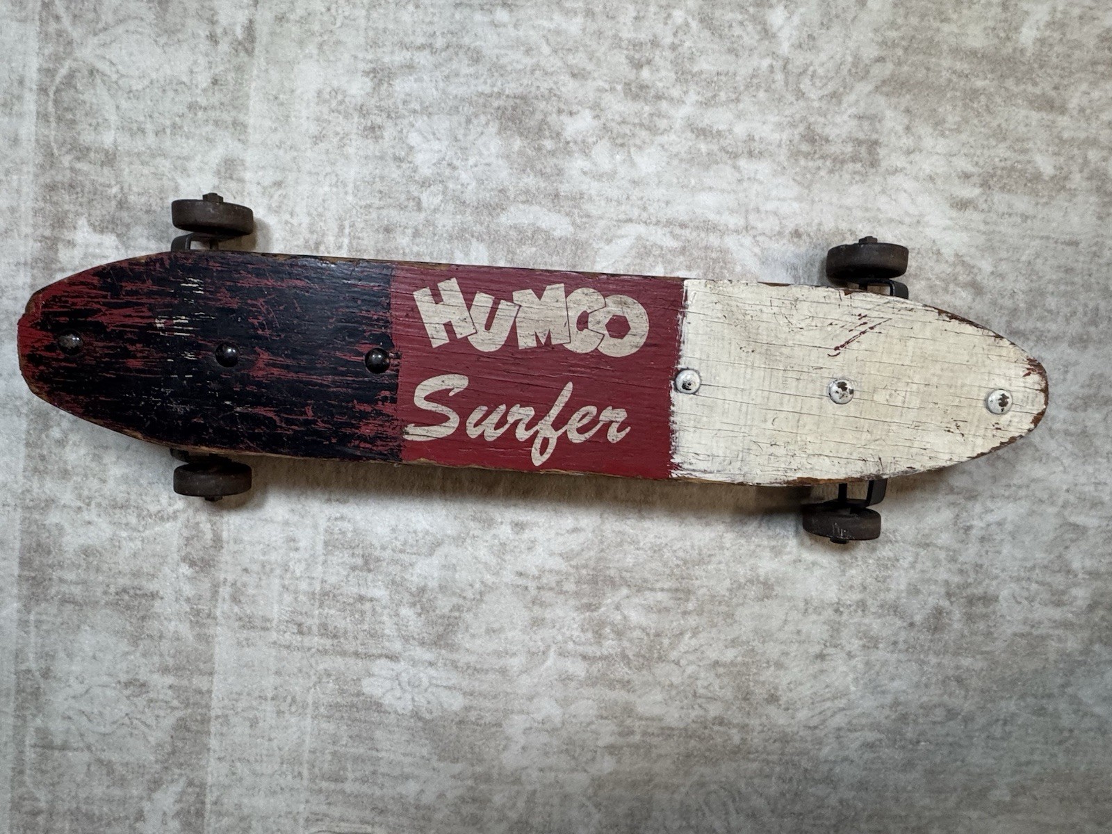 RARE 1960s HUMCO Surfer Skateboard Original Wood Deck Metal Wheels Spring Trucks