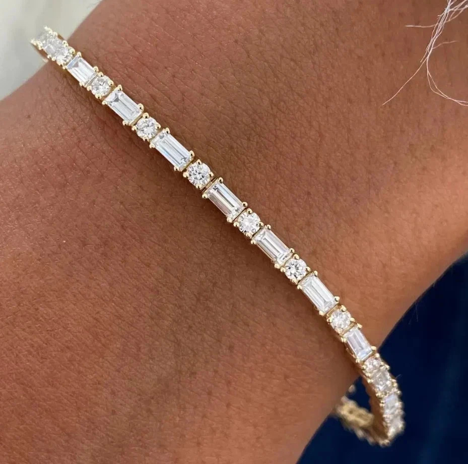 6CT Baguette & Round Lab-Created Diamond Women\'s Tennis Bracelet 14K Yellow Gold 6CT Baguette & Round Lab-Created Diamond Women\'s Tennis Bracelet 14K Yellow Gold