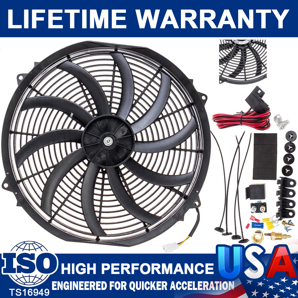16Inch Electric Radiator Cooling Fan Thermostat Kit 3500 CFM Reversible Push 12V 16Inch Electric Radiator Cooling Fan Thermostat Kit 3500 CFM Reversible Push 12V
