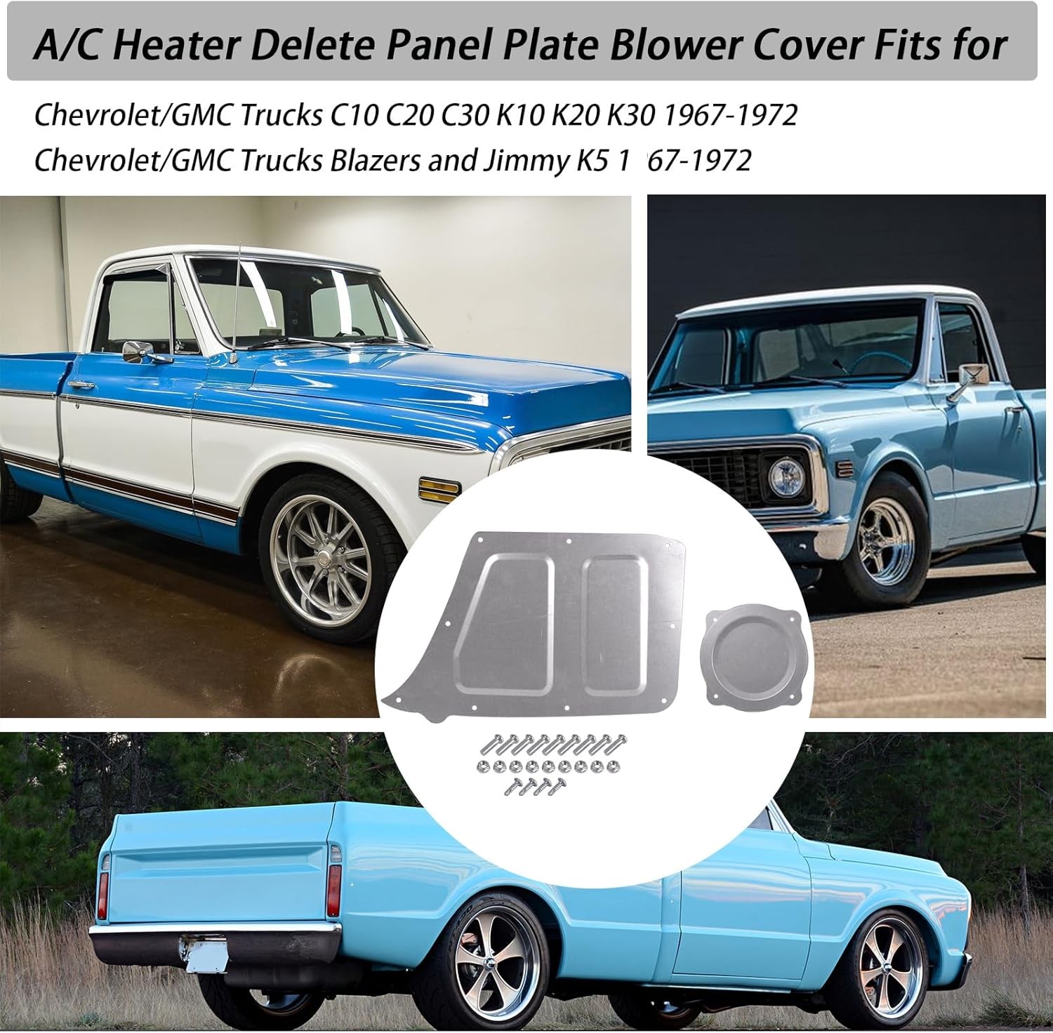 A/C Delete Panel Plate Blower Cover Fits 1967-72 Chevrolet/GMC Trucks w/Bolt Nut