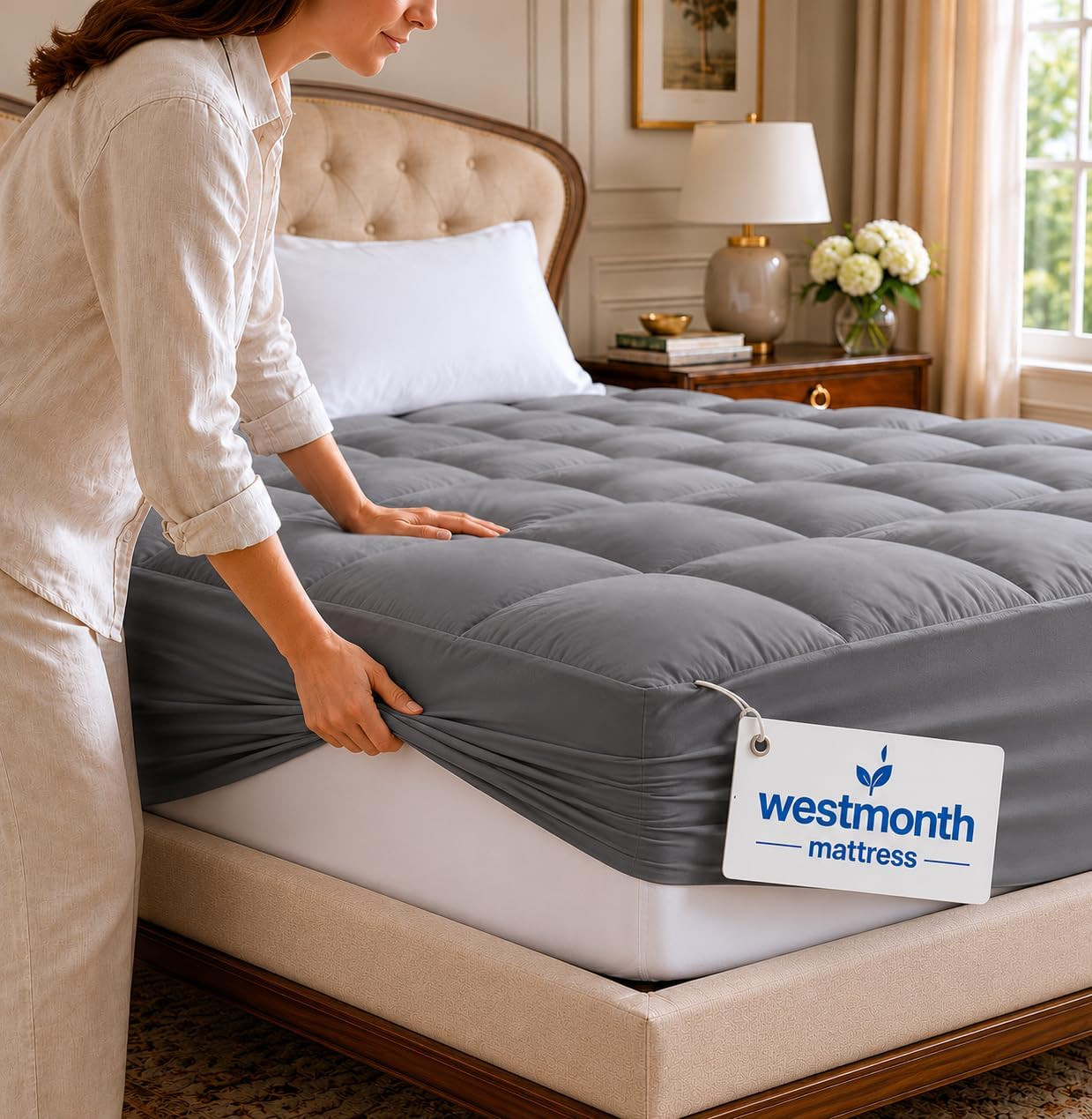 Westmonth Mattress Pad, Premium Quilted 1000Gsm Luxury Extra Thick Mattress Topp Westmonth Mattress Pad, Premium Quilted 1000Gsm Luxury Extra Thick Mattress Topp