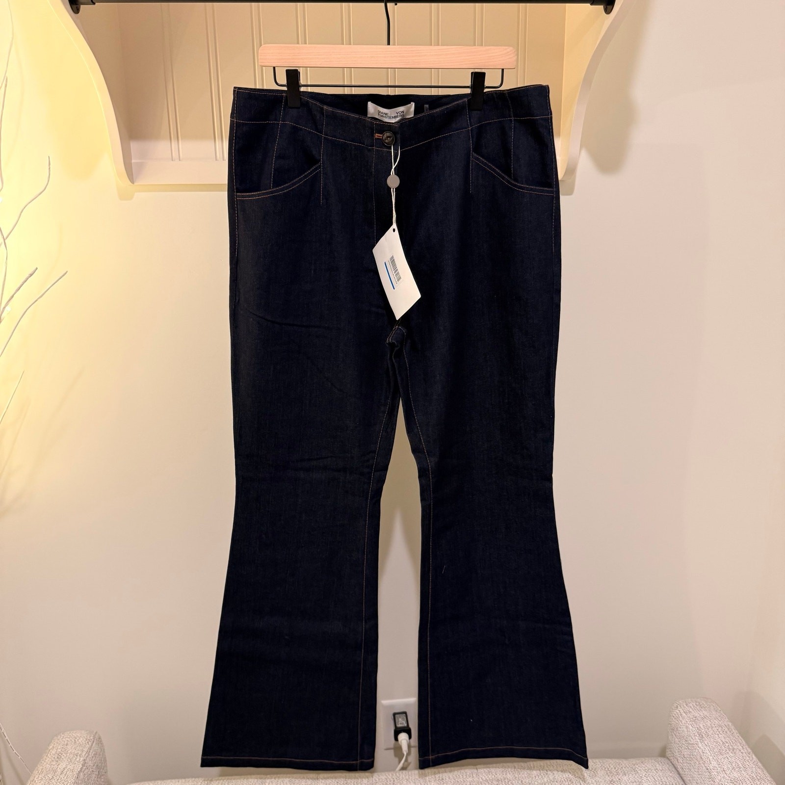 Diane Von Furstenberg Size 16 Jeans Dark Blue Sugar Pants Flare New With Tags